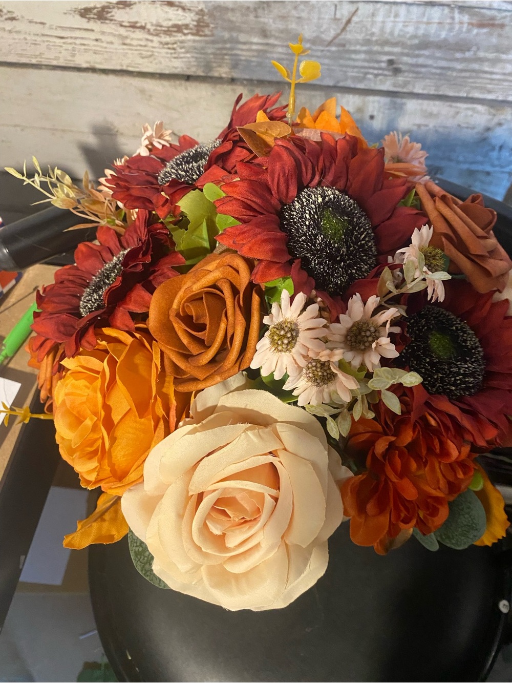 Autumn Faux Floral Bouquet - Cream, Orange, Rust and Burgundy